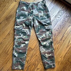 Anthropologie Pants Womens Camo Linen Blend Cargo Pocket Green Khaki Size 27100